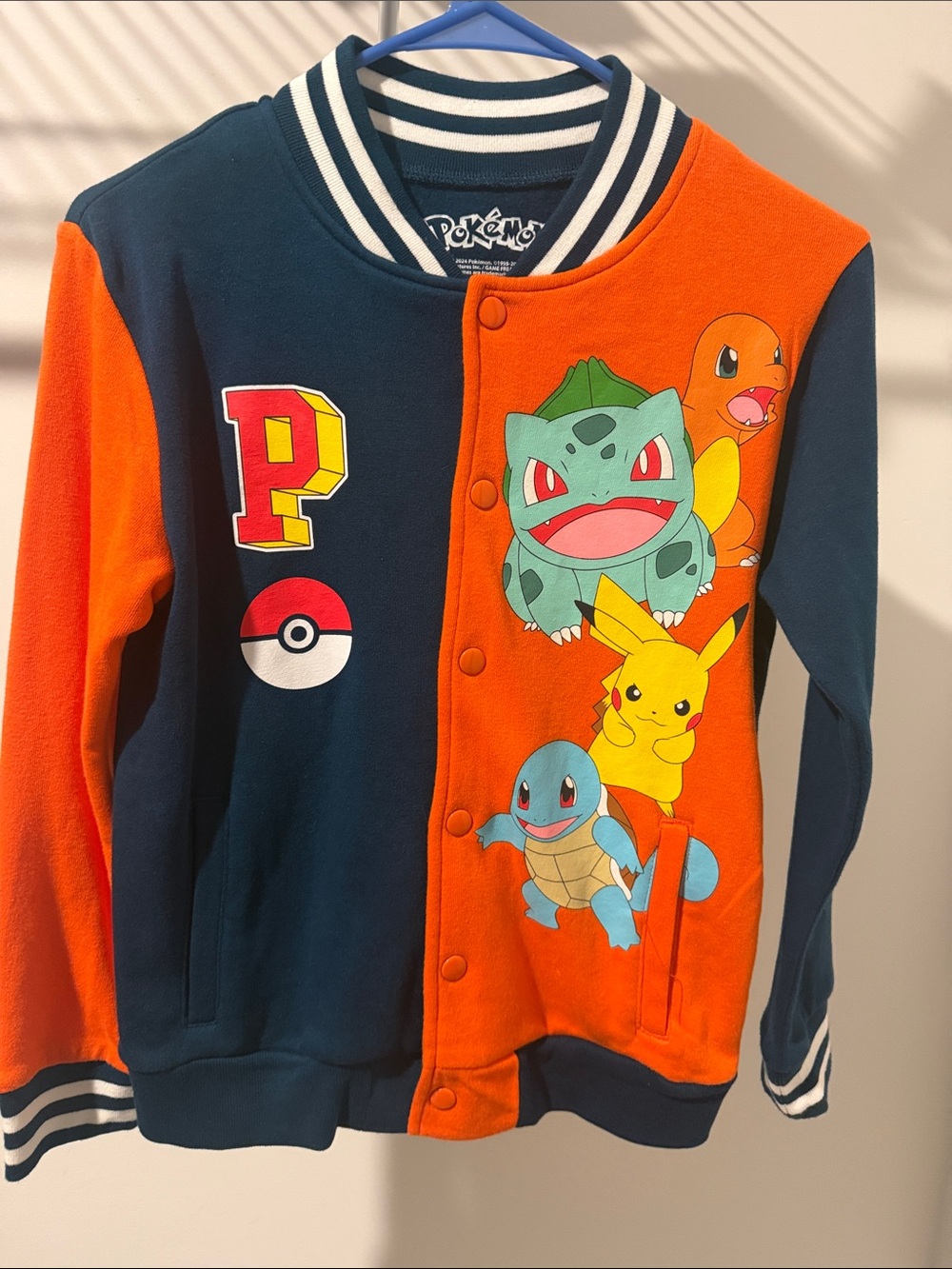 Pokemon Kids Navy & Orange Colorblock Bomber Hoodie